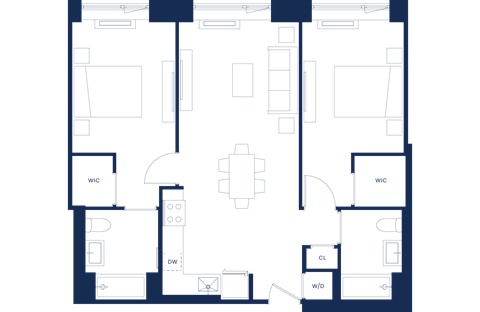 Floor plan for 2 beds, 2 baths, 972 sqft